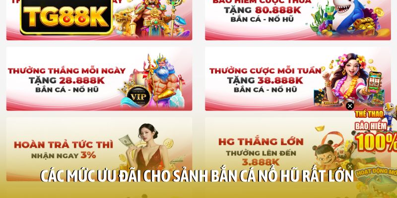 Các mức ưu đãi cho sảnh bắn cá nổ hũ rất lớn
