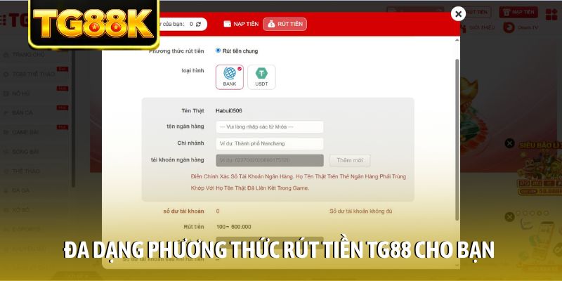 Đa dạng phương thức rút tiền TG88 cho bạn