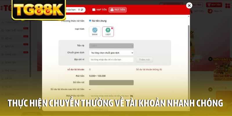 Thực hiện chuyển thưởng về tài khoản nhanh chóng