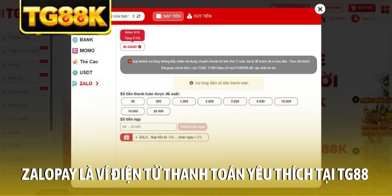 ZaloPay là ví điện tử thanh toán yêu thích tại TG88